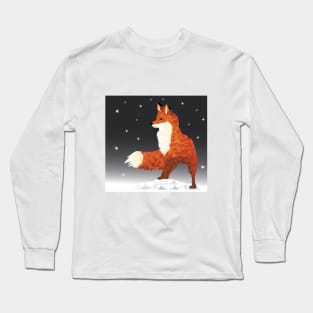 A fox, on a winter night with snowflakes Long Sleeve T-Shirt